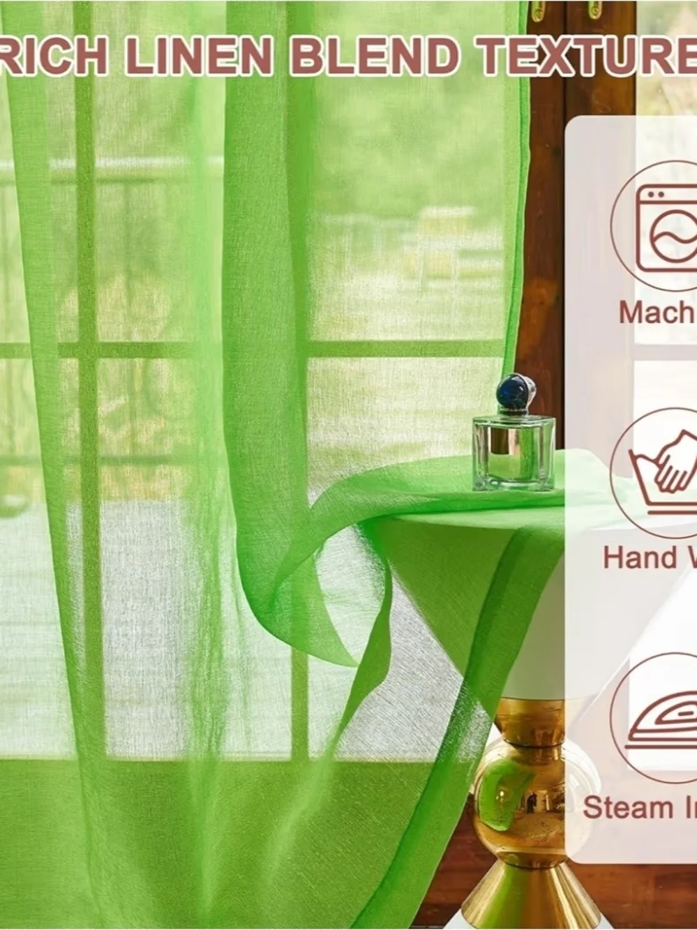 Sheer Rod Pocket Window Curtains Panel - Lime Green